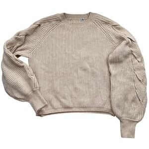 Camel Beige Balloon Sleeve Knit Sweater Neutral Pullover